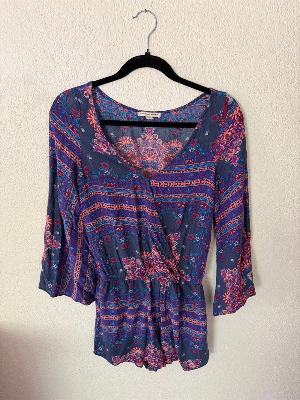 (4 for 20) American Eagle Outfitters Navy Floral Wrap-Style Romper